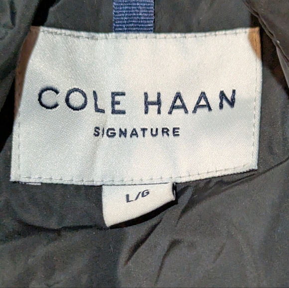 Cole Haan Coat Signature Hooded Taffeta Down Coat Cinched Waist Neutral Preppy - Picture 4 of 10